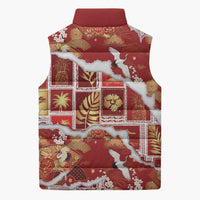 Hawaii Japanese Culture Red Sleeveless Puffer Jacket Spring Cranes Aloha Pattern