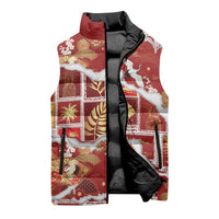 Hawaii Japanese Culture Red Sleeveless Puffer Jacket Spring Cranes Aloha Pattern