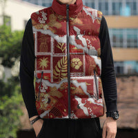 Hawaii Japanese Culture Red Sleeveless Puffer Jacket Spring Cranes Aloha Pattern