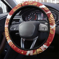 Hawaii Japanese Culture Red Steering Wheel Cover Spring Cranes Aloha Pattern