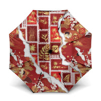 Hawaii Japanese Culture Red Umbrella Spring Cranes Aloha Pattern