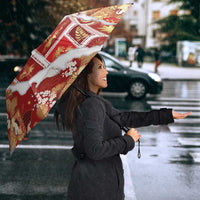 Hawaii Japanese Culture Red Umbrella Spring Cranes Aloha Pattern