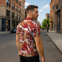 Hawaii Japanese Culture Red Zipper Polo Shirt Spring Cranes Aloha Pattern