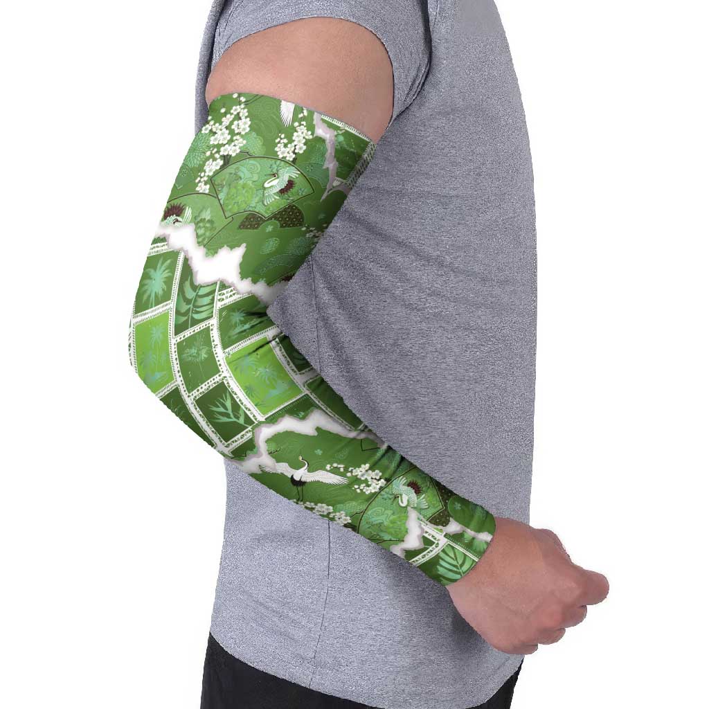 Hawaii Japanese Culture Sage Green Arm Sleeves Spring Cranes Aloha Pattern