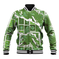 Hawaii Japanese Culture Sage Green Baseball Jacket Spring Cranes Aloha Pattern