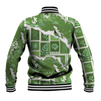 Hawaii Japanese Culture Sage Green Baseball Jacket Spring Cranes Aloha Pattern