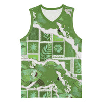 Hawaii Japanese Culture Sage Green Basketball Jersey Spring Cranes Aloha Pattern