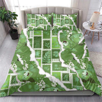 Hawaii Japanese Culture Sage Green Bedding Set Spring Cranes Aloha Pattern