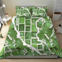 Hawaii Japanese Culture Sage Green Bedding Set Spring Cranes Aloha Pattern