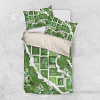 Hawaii Japanese Culture Sage Green Bedding Set Spring Cranes Aloha Pattern
