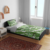 Hawaii Japanese Culture Sage Green Bedding Set Spring Cranes Aloha Pattern