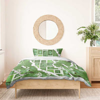 Hawaii Japanese Culture Sage Green Bedding Set Spring Cranes Aloha Pattern