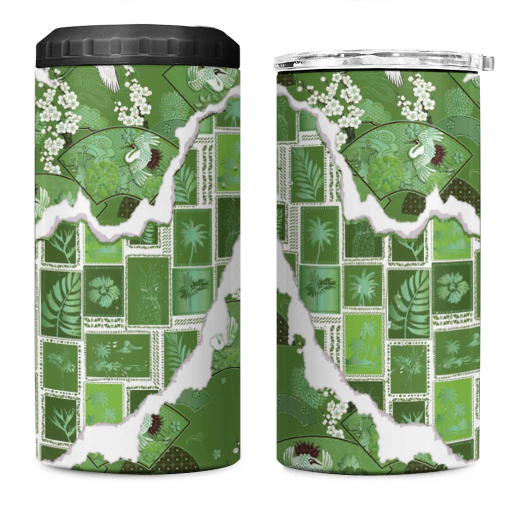 Hawaii Japanese Culture Sage Green 4 in 1 Can Cooler Tumbler Spring Cranes Aloha Pattern LT01 One Size: 16 oz Sage - Polynesian Pride