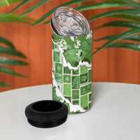 Hawaii Japanese Culture Sage Green 4 in 1 Can Cooler Tumbler Spring Cranes Aloha Pattern