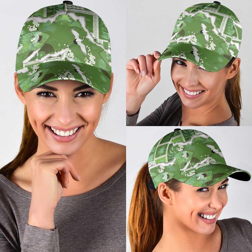 Hawaii Japanese Culture Sage Green Classic Cap Spring Cranes Aloha Pattern