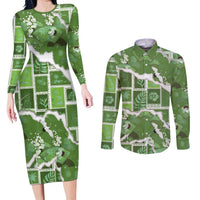 Hawaii Japanese Culture Sage Green Couples Matching Long Sleeve Bodycon Dress and Long Sleeve Button Shirt Spring Cranes Aloha Pattern LT01 Sage - Polynesian Pride