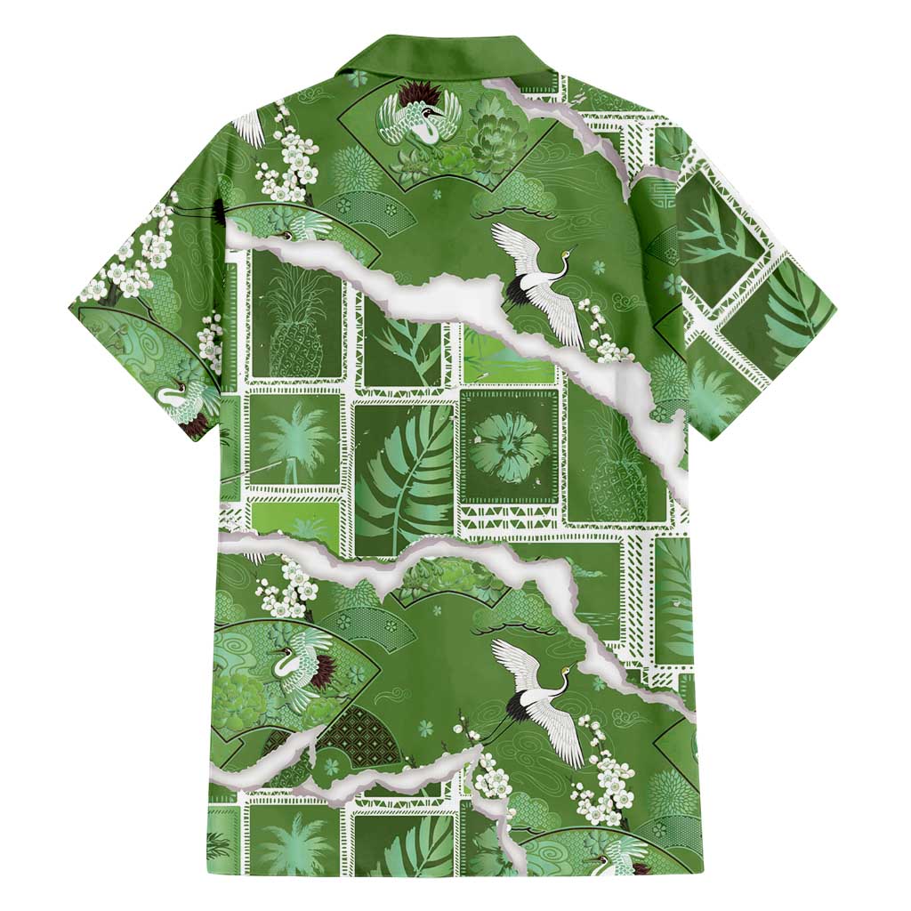 Hawaii Japanese Culture Sage Green Family Matching Mermaid Dress and Hawaiian Shirt Spring Cranes Aloha Pattern