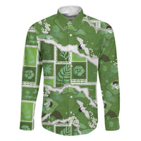 Hawaii Japanese Culture Sage Green Family Matching Off Shoulder Short Dress and Hawaiian Shirt Spring Cranes Aloha Pattern
