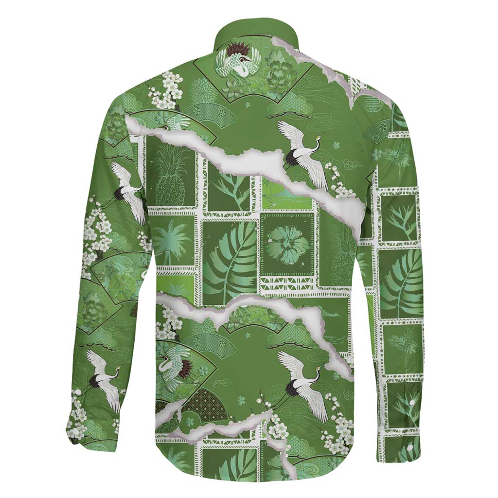 Hawaii Japanese Culture Sage Green Family Matching Puletasi and Hawaiian Shirt Spring Cranes Aloha Pattern LT01 - Polynesian Pride