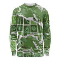 Hawaii Japanese Culture Sage Green Long Sleeve Shirt Spring Cranes Aloha Pattern