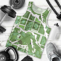 Hawaii Japanese Culture Sage Green Men Tank Top Spring Cranes Aloha Pattern