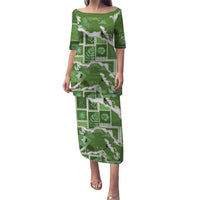 Hawaii Japanese Culture Sage Green Puletasi Spring Cranes Aloha Pattern