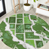 Hawaii Japanese Culture Sage Green Round Carpet Spring Cranes Aloha Pattern