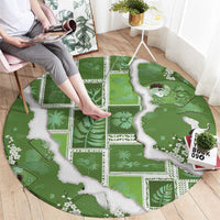 Hawaii Japanese Culture Sage Green Round Carpet Spring Cranes Aloha Pattern