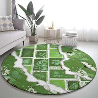 Hawaii Japanese Culture Sage Green Round Carpet Spring Cranes Aloha Pattern