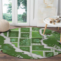 Hawaii Japanese Culture Sage Green Round Carpet Spring Cranes Aloha Pattern