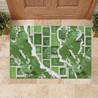 Hawaii Japanese Culture Sage Green Rubber Doormat Spring Cranes Aloha Pattern