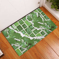 Hawaii Japanese Culture Sage Green Rubber Doormat Spring Cranes Aloha Pattern