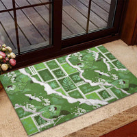 Hawaii Japanese Culture Sage Green Rubber Doormat Spring Cranes Aloha Pattern