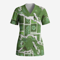 Hawaii Japanese Culture Sage Green Scrub Top Spring Cranes Aloha Pattern