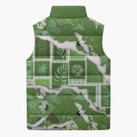 Hawaii Japanese Culture Sage Green Sleeveless Puffer Jacket Spring Cranes Aloha Pattern