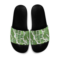 Hawaii Japanese Culture Sage Green Slide Sandals Spring Cranes Aloha Pattern