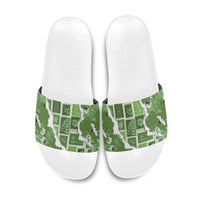 Hawaii Japanese Culture Sage Green Slide Sandals Spring Cranes Aloha Pattern