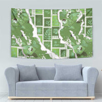 Hawaii Japanese Culture Sage Green Tapestry Spring Cranes Aloha Pattern