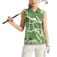 Hawaii Japanese Culture Sage Green Women Sleeveless Polo Shirt Spring Cranes Aloha Pattern LT01 - Polynesian Pride