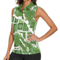 Hawaii Japanese Culture Sage Green Women Sleeveless Polo Shirt Spring Cranes Aloha Pattern LT01 - Polynesian Pride
