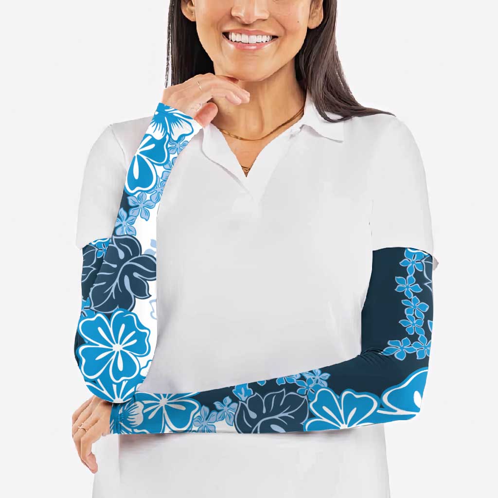 Blue Hibiscus Plumeria Floral Arm Sleeves - Polynesian Pride