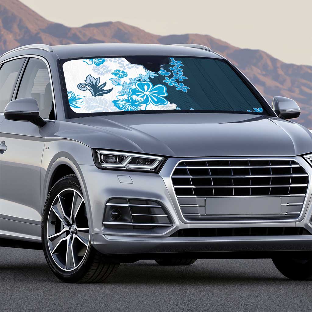 Blue Hibiscus Plumeria Floral Auto Sun Shade - Polynesian Pride