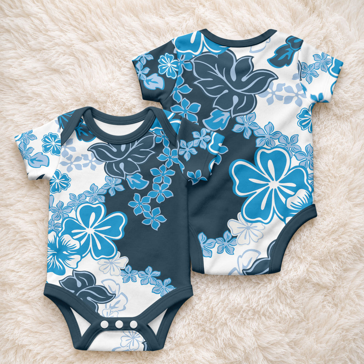 Blue Hibiscus Plumeria Floral Baby Onesie