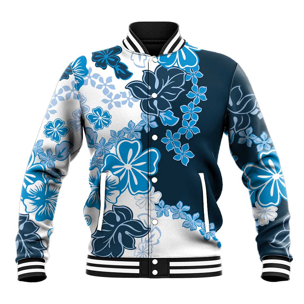 Blue Hibiscus Plumeria Floral Baseball Jacket LT01 Unisex Blue - Polynesian Pride