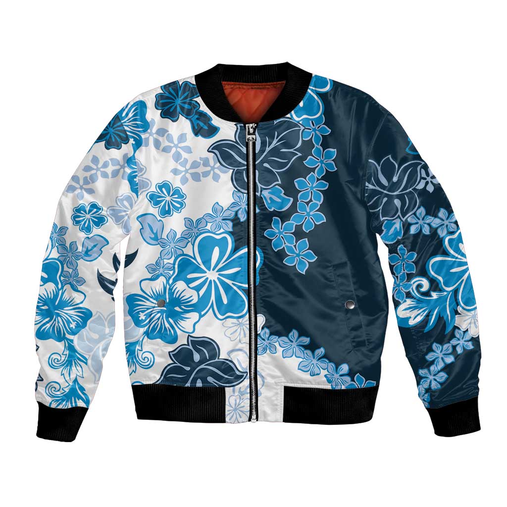 Blue Hibiscus Plumeria Floral Bomber Jacket LT01 Unisex Blue - Polynesian Pride