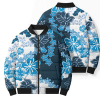Blue Hibiscus Plumeria Floral Bomber Puffer Jacket LT01 - Polynesian Pride