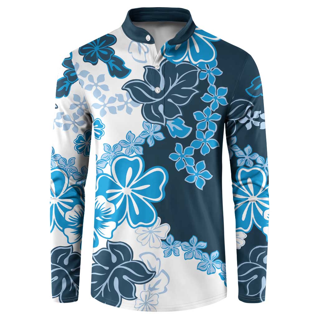 Blue Hibiscus Plumeria Floral Button Sweatshirt - Polynesian Pride