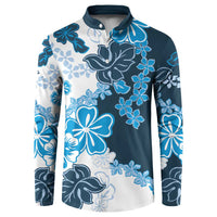 Blue Hibiscus Plumeria Floral Button Sweatshirt - Polynesian Pride