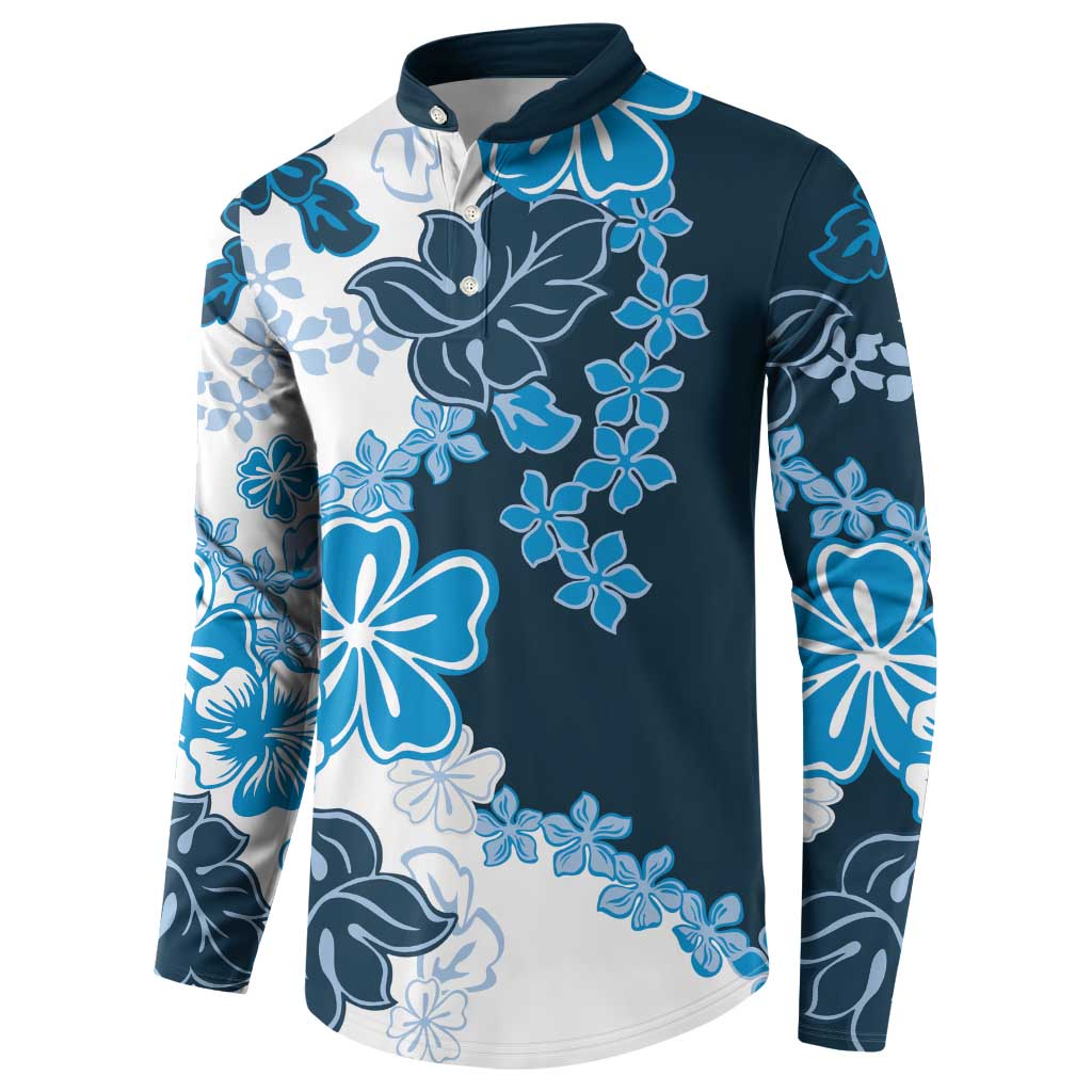 Blue Hibiscus Plumeria Floral Button Sweatshirt - Polynesian Pride