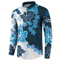 Blue Hibiscus Plumeria Floral Button Sweatshirt - Polynesian Pride